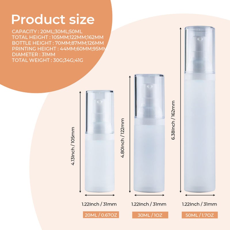 LONGWAY 1oz 30ml Airless Cosmetic Cream Pump Bottle Travel Size Dispenser Refillable Containers/Foundation Travel Pump Bottle for Shampooï¼ˆPack of 6, Frosted Translucentï¼‰ - Image 2